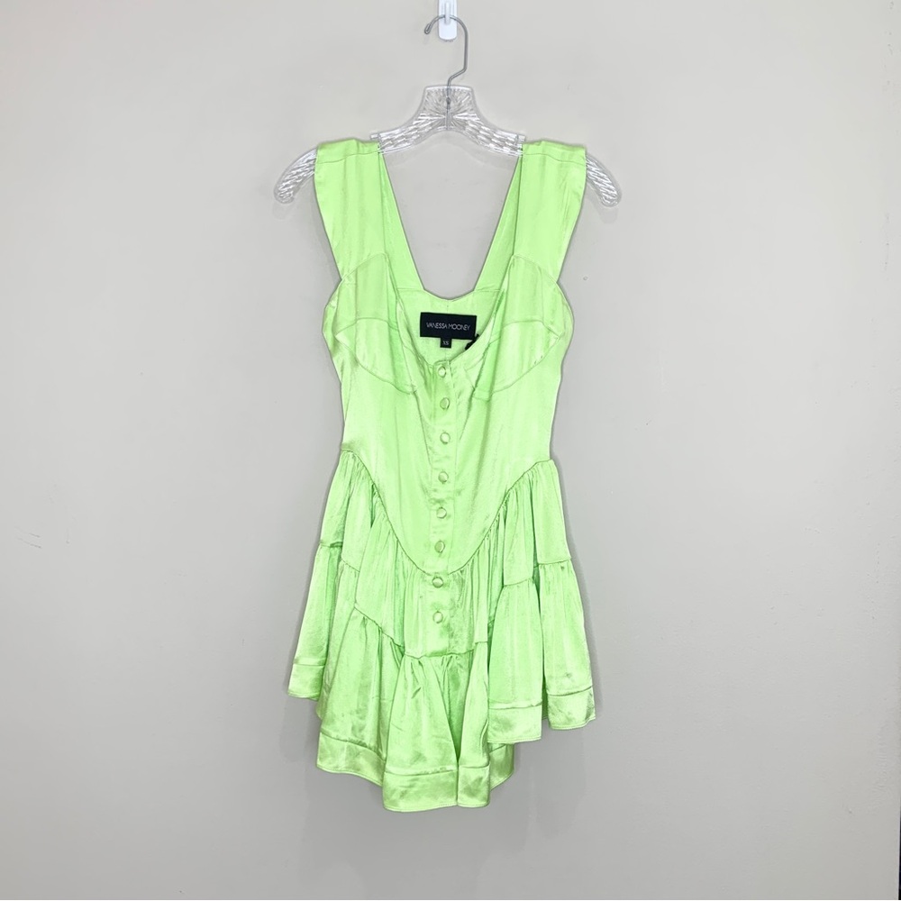 NEW Vanessa Mooney The Elisabeth Romper Dress (Sz XS) Candy Apple Green Satin - Picture 3 of 11